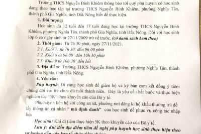 Thông báo tiêm vắc xin covid đợt 1.