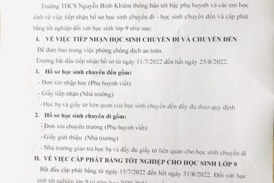 Thông báo: Về việc cấp phát bằng tốt nghiệp THCS cho học sinh sinh năm 2006.