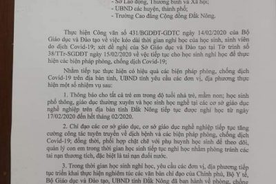 Học sinh tại tỉnh Đắk Nông tiếp tục nghỉ hết tháng 2/2020 để phòng dịch Covid -19.