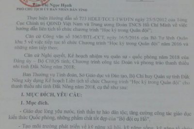 CHƯƠNG TRÌNH HỌC KỲ QUÂN ĐỘI. PHỤ HUYNH ĐĂNG KÝ TRƯỚC NGÀY 5/6/2018. LIÊN HỆ CÁN BỘ TRUNG TÂM TỈNH ĐOÀN: Đ/C HỮU TRÍ 0977617514; Đ/C DOÃN TRƯỜNG 0988090805